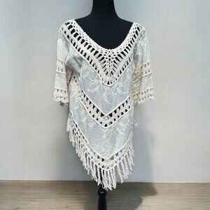 Women’s White Boho Crochet Fringe Top